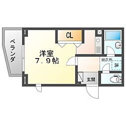 メゾンシャルマン 2階1Kの間取り