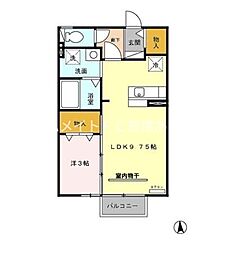 ヴィライン若宮 2階1LDKの間取り