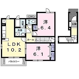アルトピアーノ一色 2階2LDKの間取り