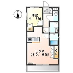 ルミナスI番館 2階1LDKの間取り