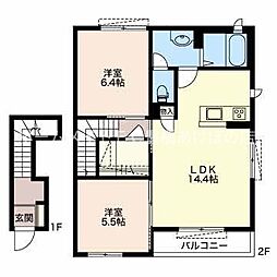 クレセオ花水木 2階2LDKの間取り
