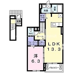 カルムメゾン 2階1LDKの間取り