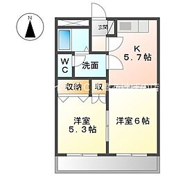 フラワーガーデンA棟 2Kの間取図画像
