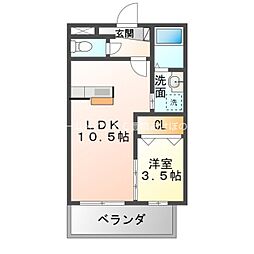 カーサハナブサ 1LDKの間取図画像