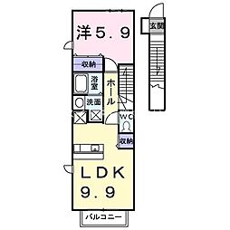 イーストハイム2 1LDKの間取図画像