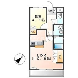 エスポワールハイム 1LDKの間取図画像