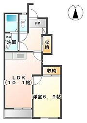 エルヴェ南小向B棟 1LDKの間取図画像