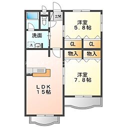 クレール花田 2LDKの間取図画像