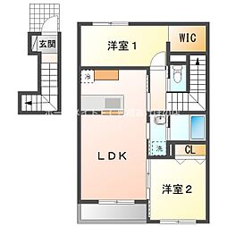 豊橋市松井町字中新切アパート 2LDKの間取図画像