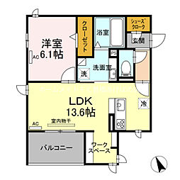 ヴェール東橋良 1LDKの間取図画像