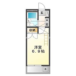 コスモ21有楽 1Kの間取図画像