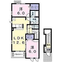 ソレイユ西口B 2LDKの間取図画像