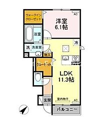 ルワンジュC 1LDKの間取図画像