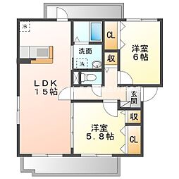 ウィズダムハウス2 2LDKの間取図画像