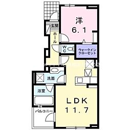 ヴィラブルーモント1 1LDKの間取図画像
