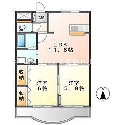 ルシード黒下 2LDKの間取図画像