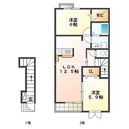 フレシール天伯B 2LDKの間取図画像