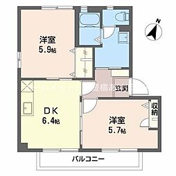 シャーメゾン姫島一番館 2DKの間取図画像