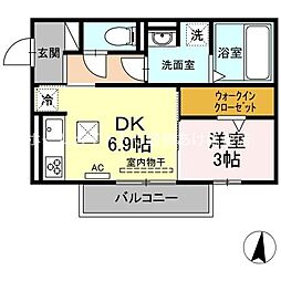 大和2 1DKの間取図画像