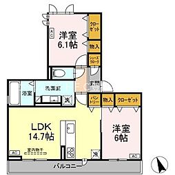 D-square東橋良町 2LDKの間取図画像