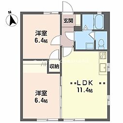 グリーンステージ東山D 2LDKの間取図画像