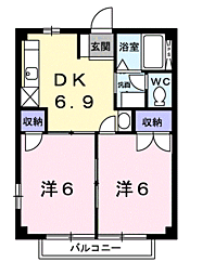 シャトレー富堂 2DKの間取図画像