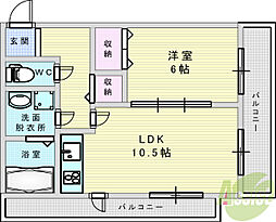 キャニスコート上新庄 1LDKの間取図画像