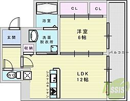キャニスコート上新庄 1LDKの間取図画像