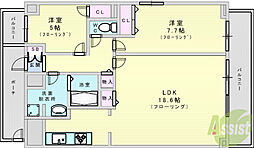 グランルクレ新大阪 2LDKの間取図画像
