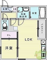 キャッスルコート大阪ザ・グランドパレス 1LDKの間取図画像