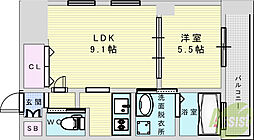 アーバンフラッツ西中島 1LDKの間取図画像