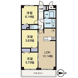 ロイヤルプラザ三ツ沢 3LDKの間取図画像