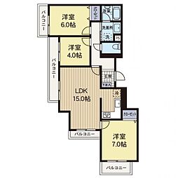 ヒルトップ菊名B棟 3LDKの間取図画像