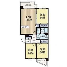 若葉台団地1-4号棟 3LDKの間取図画像