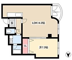 ニュークレス 2階1LDKの間取り