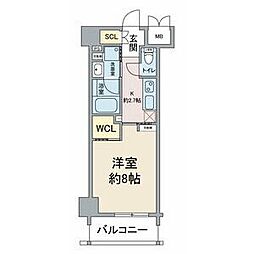 ユニレジデンス瑞穂運動場東 9階1Kの間取り