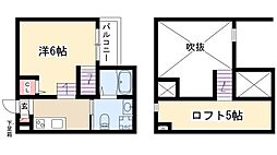 シャンフェルト原 2階1Kの間取り