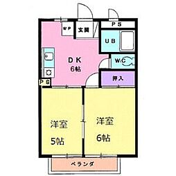 ハイム欠下 1階2DKの間取り