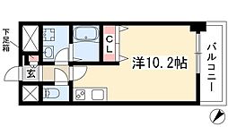 アレーヌコート野並 9階ワンルームの間取り