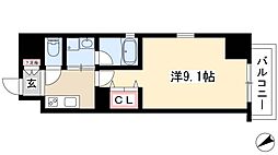 ルミノス千種 8階1Kの間取り