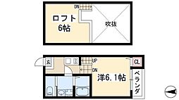 アネックス山脇 1階1Kの間取り
