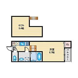 ハーモニーテラス原 2階1Kの間取り