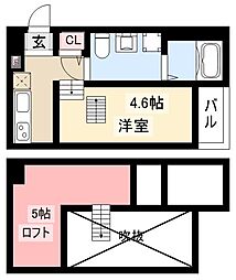 ラ・ロシェル 2階ワンルームの間取り