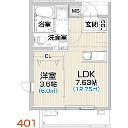 アヴァンセ桜山 3階1LDKの間取り