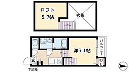 ハーモニーテラス鶴田II 2階1Kの間取り