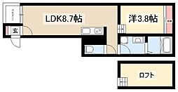 ハピネス呼続 1階1LDKの間取り