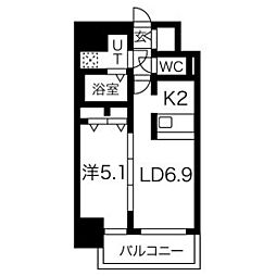 メイクス熱田神宮 2階1LDKの間取り
