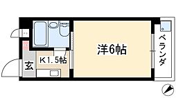 アメニティ植田ビル 1Kの間取図画像
