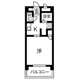 アーリエス原 1Kの間取図画像