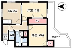 シンシア2 2DKの間取図画像